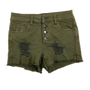 HARLOW Green Distressed Shorts with painted pocket